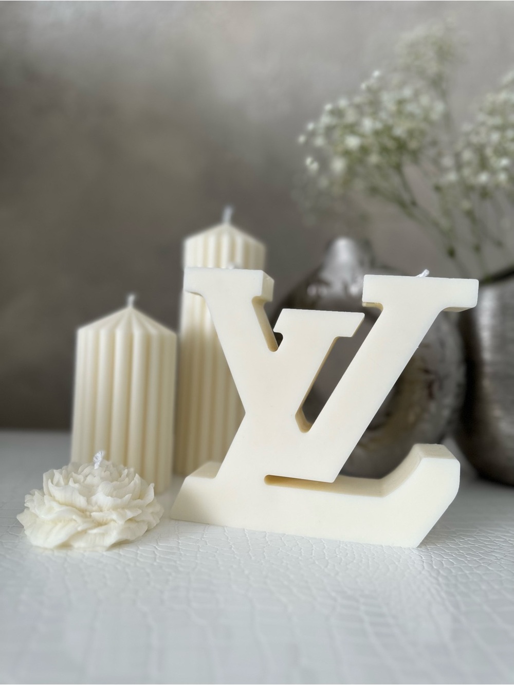 Luxury-Inspired Cream Decorative Letter Candle - Unbranded